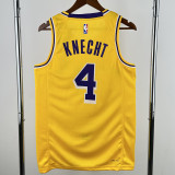 2022-23 Lakers KNECHT #4 Yellow Top Quality Hot Pressing NBA Jersey(圆领)