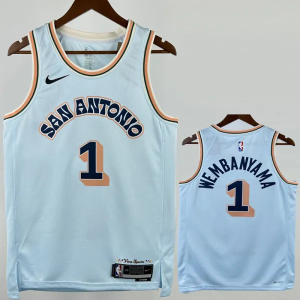 2024-25 SA Spurs WEMBANYAMA #1 Light blue City Edition Top Quality Hot Pressing NBA Jersey