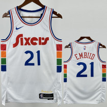 2024-25 76ERS EMBIID #21 White City Edition Top Quality Hot Pressing NBA Jersey