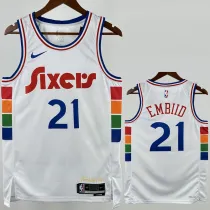 2024-25 76ERS EMBIID #21 White City Edition Top Quality Hot Pressing NBA Jersey