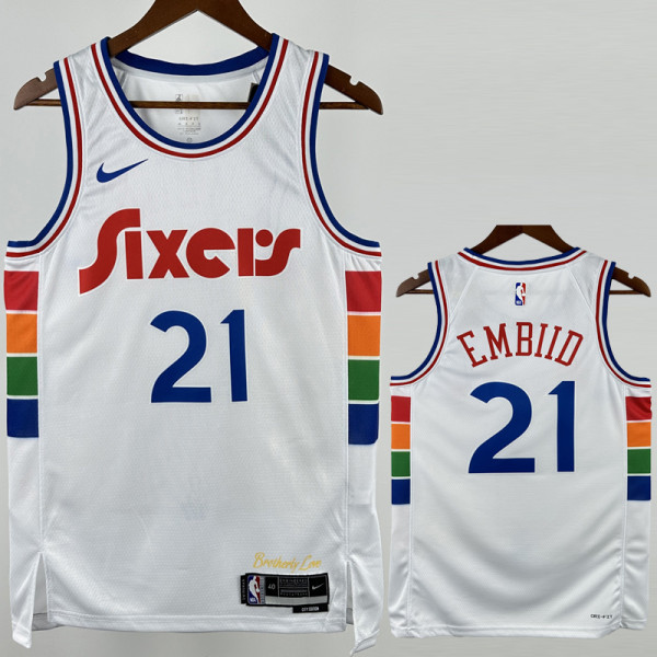 2024-25 76ERS EMBIID #21 White City Edition Top Quality Hot Pressing NBA Jersey