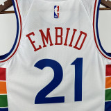 2024-25 76ERS EMBIID #21 White City Edition Top Quality Hot Pressing NBA Jersey