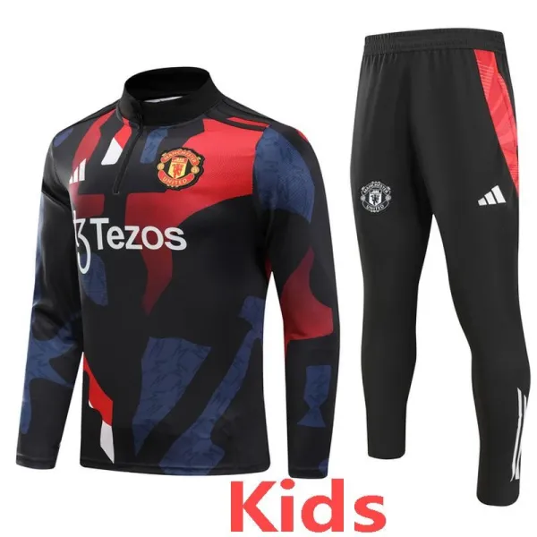 2024-25 Man Utd Blue red Kids Half Pull Tracksuit (童装)(半拉链)