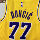 2022-23 Lakers DONCIC #77 Yellow Top Quality Hot Pressing NBA Jersey(圆领)