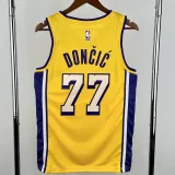 Lakers DONCIC #77 Yellow Top Quality Hot Pressing NBA Jersey(V领)