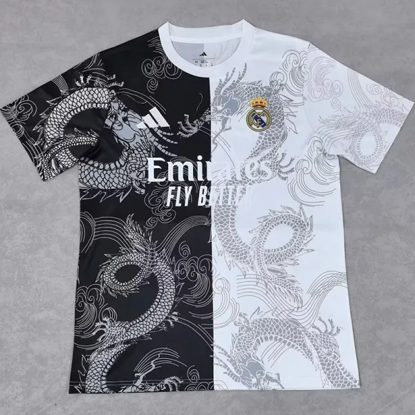 2025-26 RMA White Black Special Edition Fans Training Shirts *龙纹