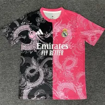 2025-26 RMA Pink Black Special Edition Fans Training Shirts *粉龙纹