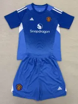 2025-26 Man Utd Blue GoalKeeper Kids Soccer Jersey