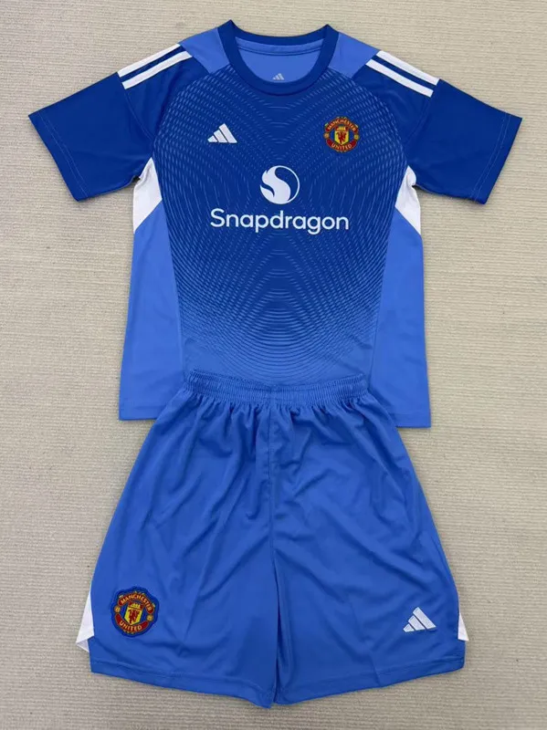 2025-26 Man Utd Blue GoalKeeper Kids Soccer Jersey