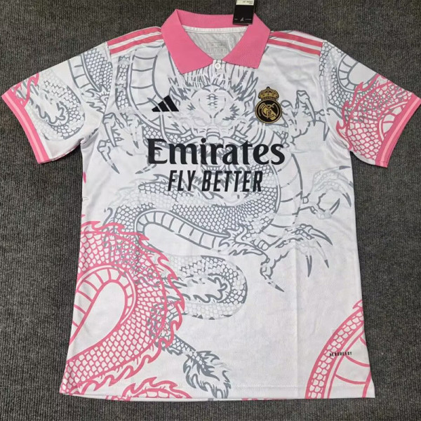2025-26 RMA Pink White Polo Short Sleeve (龙)