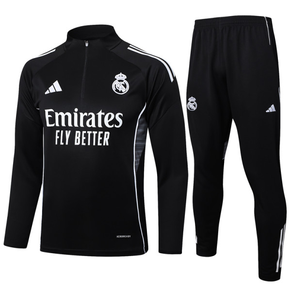2025-26 RMA Black Half Pull Tracksuit #B2501(半拉链)
