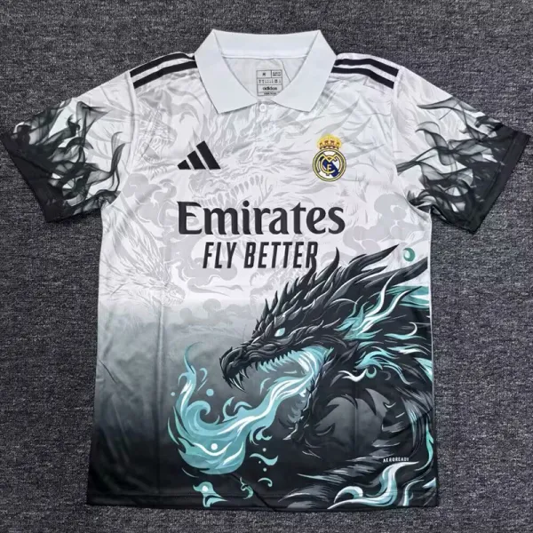 2025-26 RMA Black White Polo Short Sleeve (龙)