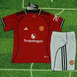 2025-26 Man Utd Home Kids Soccer Jersey