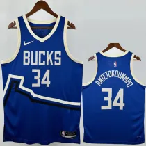 2024-25 BUCKS ANTETOKOUNMPO #34 Blue City Edition Top Quality Hot Pressing NBA Jersey(V领)