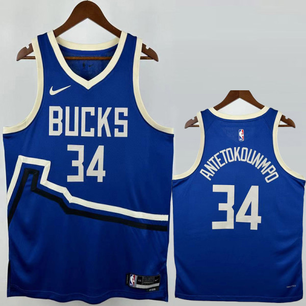 2024-25 BUCKS ANTETOKOUNMPO #34 Blue City Edition Top Quality Hot Pressing NBA Jersey(V领)