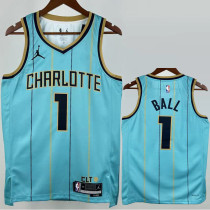 2024-25 Hornets BALL #1 Blue City Edition Top Quality Hot Pressing NBA Jersey(V领)