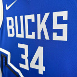2024-25 BUCKS ANTETOKOUNMPO #34 Blue City Edition Top Quality Hot Pressing NBA Jersey(V领)