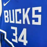 2024-25 BUCKS ANTETOKOUNMPO #34 Blue City Edition Top Quality Hot Pressing NBA Jersey(V领)