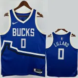 2024-25 BUCKS LILLARD #0 Blue City Edition Top Quality Hot Pressing NBA Jersey(V领)
