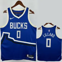 2024-25 BUCKS LILLARD #0 Blue City Edition Top Quality Hot Pressing NBA Jersey(V领)