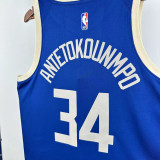 2024-25 BUCKS ANTETOKOUNMPO #34 Blue City Edition Top Quality Hot Pressing NBA Jersey(V领)