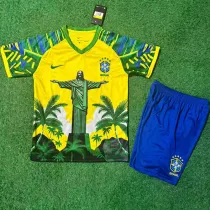 2025-26 Brazil  Yellow Green Special Edition Kids Soccer Jersey