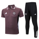 2025-26 Man Utd Grey purple Short shirts and Long trousers Suit #C2537