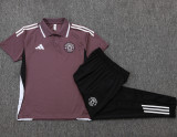 2025-26 Man Utd Grey purple Short shirts and Long trousers Suit #C2537