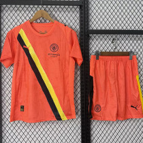 2025-26 Man City Orange Goalkeeper Kids Soccer Jersey
