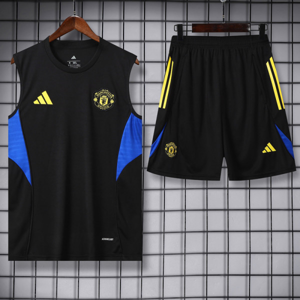 2025-26 Man Utd Black Tank top and shorts suit