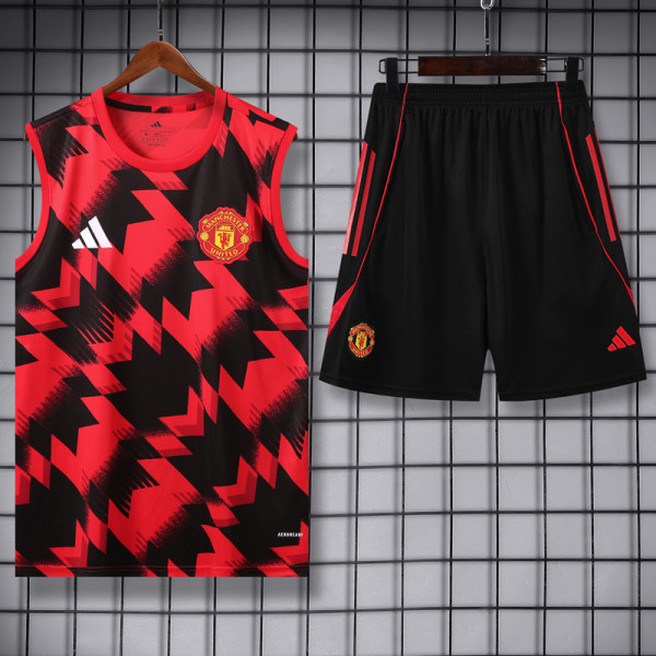 2025-26 Man Utd Red black Tank top and shorts suit
