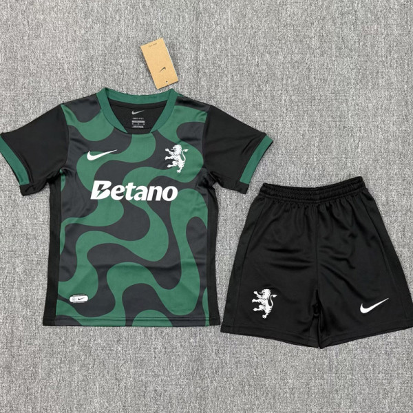 2025-26 Sporting Lisbon Black Green Kids Soccer Jersey