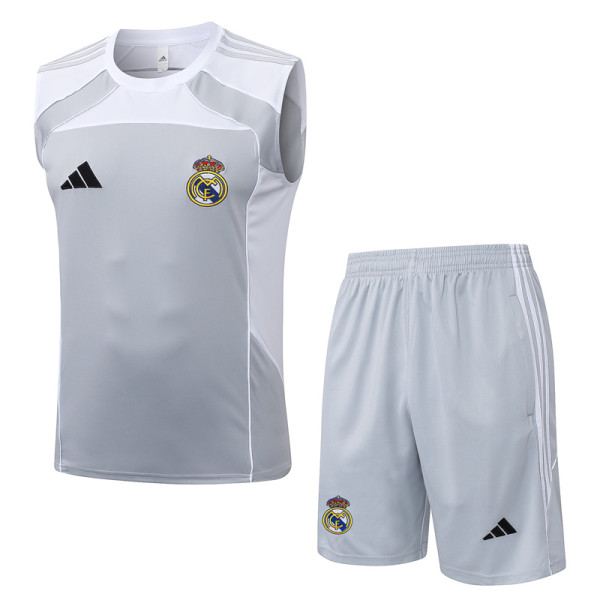 2025-26 RMA Grey white Tank top and shorts suit #D25151