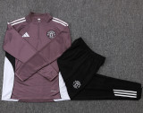2025-26 Man Utd Grey purple Kids Half Pull Tracksuit #E2589(童装)(半拉链)