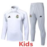 2025-26 RMA White grey Kids Half Pull Tracksuit #E25106(童装)(半拉链)