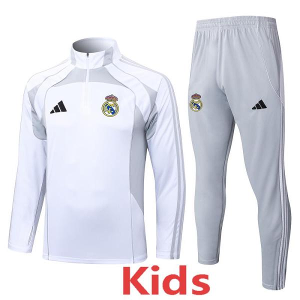 2025-26 RMA White grey Kids Half Pull Tracksuit #E25106(童装)(半拉链)