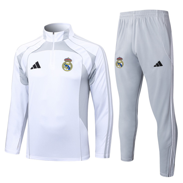 2025-26 RMA White grey Half Pull Tracksuit #B2555(半拉链)