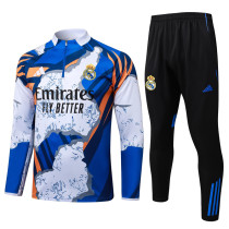 2025-26 RMA White blue Half Pull Tracksuit #B2571(半拉链)