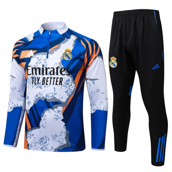 2025-26 RMA White blue Half Pull Tracksuit #B2571(半拉链)