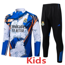 2025-26 RMA White blue Kids Half Pull Tracksuit #E25129(童装)(半拉链)