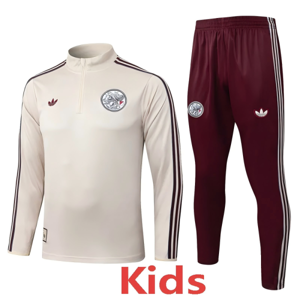 2025-26 Ajax Beige Kids Half Pull Tracksuit #E25162(童装)(半拉链)