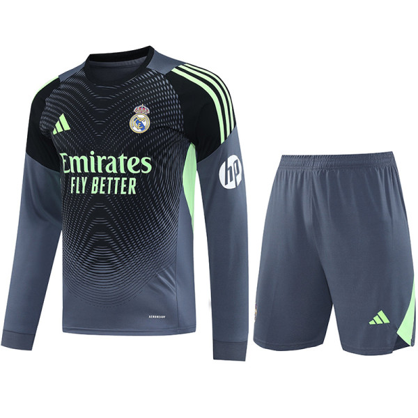 2025-26 RMA Grey Black GoalKeeper (Long Sleev Suit) Soccer Jersey (长袖)