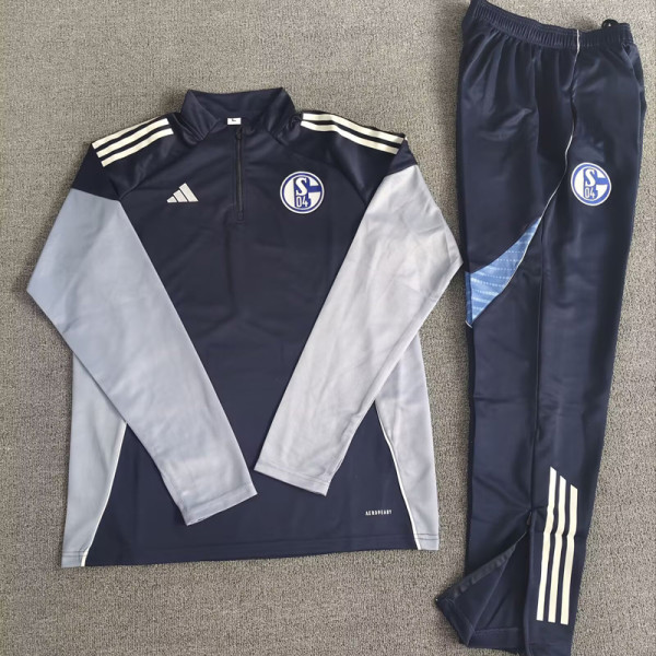 2025-26 Schalke 04 Black Half Pull Tracksuit (Pants Have Pocket)(半拉链)
