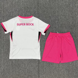 2025-26 Sporting Lisbon White Pink Kids Soccer Jersey