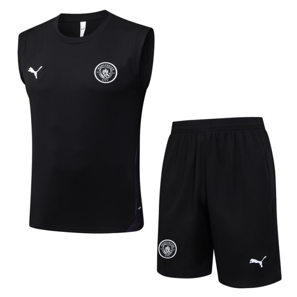 2025-26 Man City Black Tank top and shorts suit #D25229