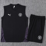 2025-26 Man City Black Tank top and shorts suit #D25229