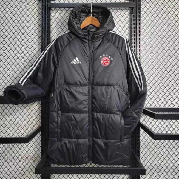 2023-24 Bayern Black Hooded Cotton Coat White Edge (白色边) 棉衣