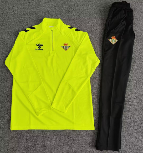 2025-26 Real Betis Fluorescent green Half Pull Tracksuit (Pants Have Pocket)(半拉链)