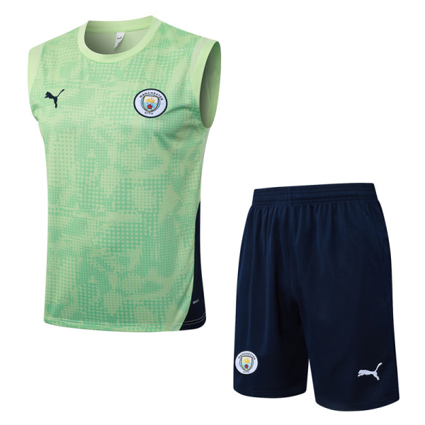 2025-26 Man City Light green Tank top and shorts suit #D25260