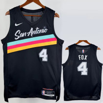 2025-26 SA Spurs FOX #4 Black City Edition Top Quality Hot Pressing NBA Jersey (V领）
